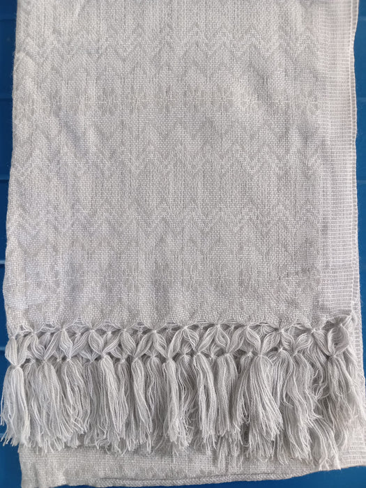 Foulard rebozo tissé mexicain BLANC GRIS - 1,98 m de long