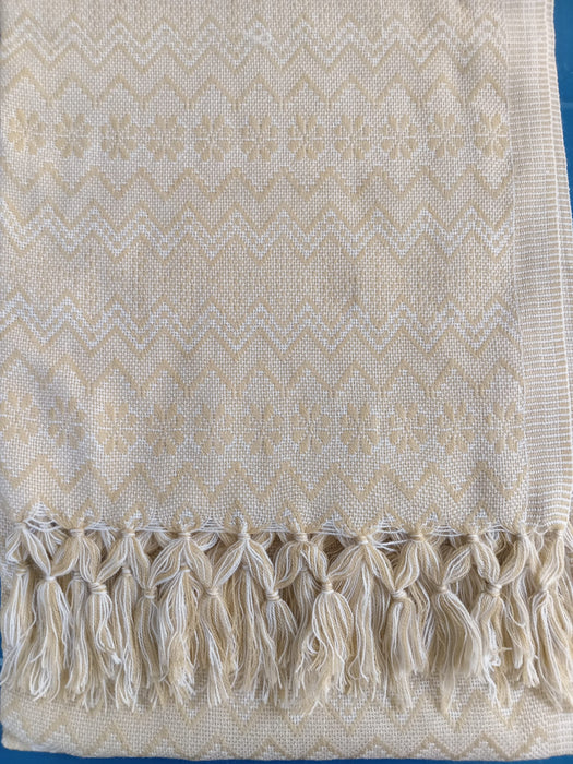 Foulard rebozo tissé mexicain BLANC et CARAMEL - 1,98 m de long