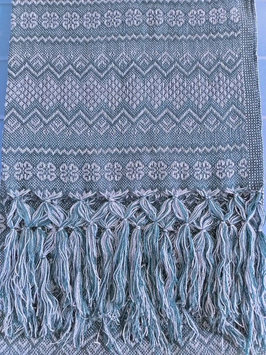 Foulard rebozo tissé mexicain BLEU-VERT FONCE 1,98 m de long