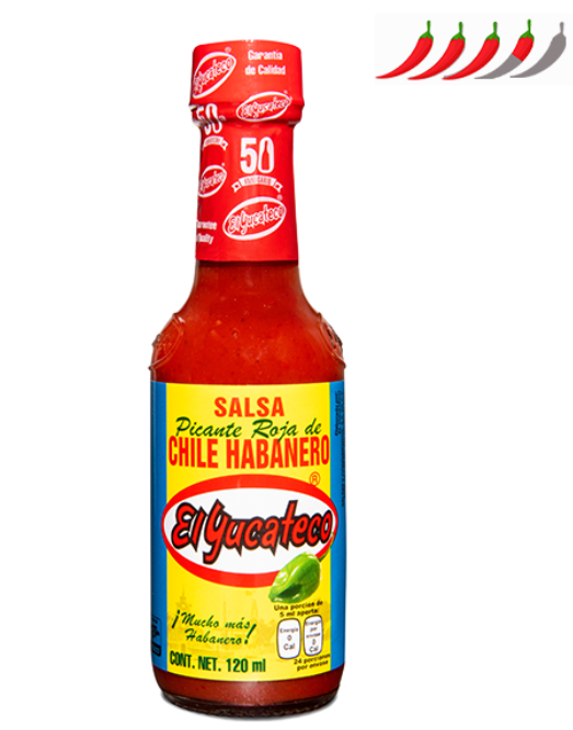 Salsa picante ROJA con chile habanero / Sauce pimentée ROUGE avec chile habanero El Yucateco 120ml