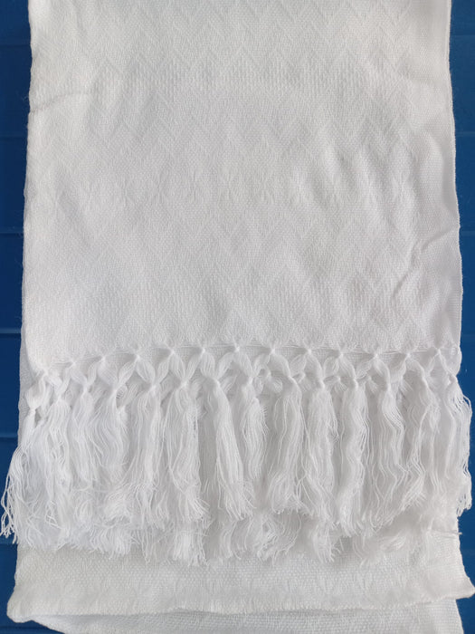 Foulard rebozo tissé mexicain BLANC - 1,98 m de long