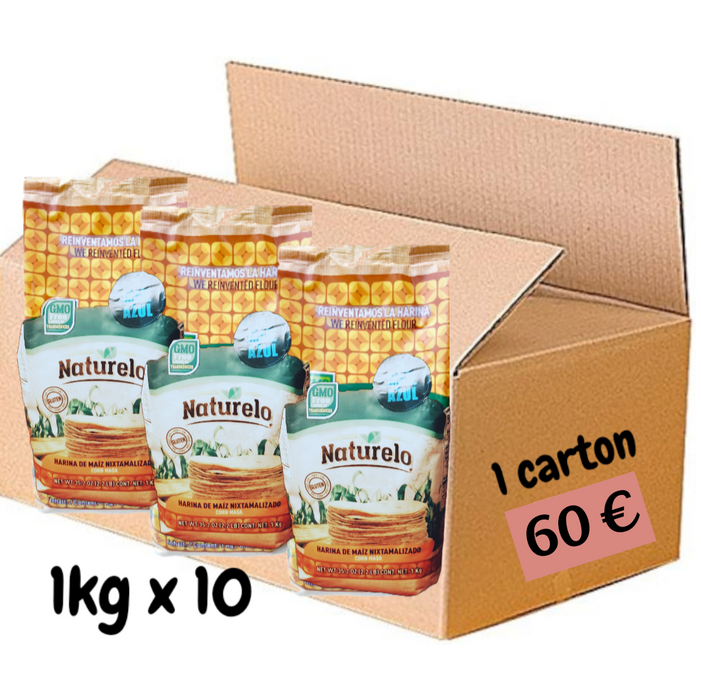 1 carton x 10 kg Harina AZUL nixtamalizada / Farine bleue de maïs nixtamalisée Naturelo 1kg