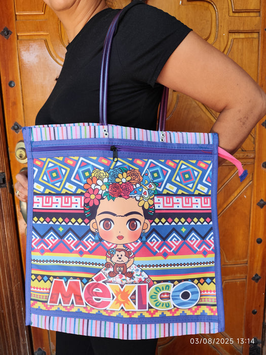 Sac cabas mexicain coloré "Frida" – Grand format avec motifs traditionnels