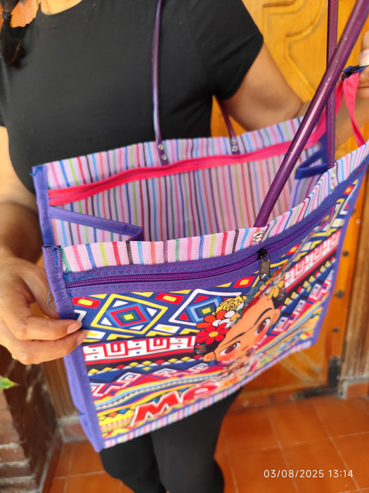 Sac cabas mexicain coloré "Frida" – Grand format avec motifs traditionnels