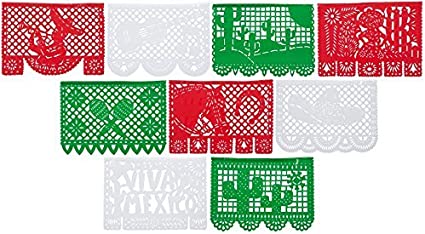 Papel picado verde, blanco y rojo / papel de china (soie) 40cm x 30cm
